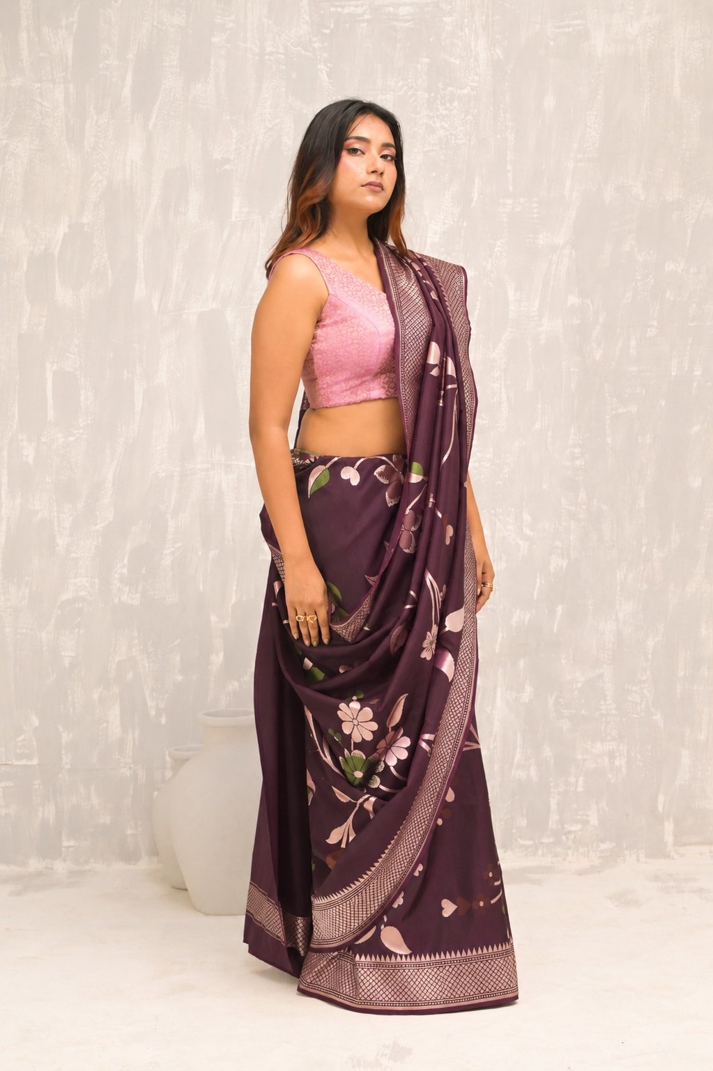 Plum Silk Banarasi Cutwork Saree
